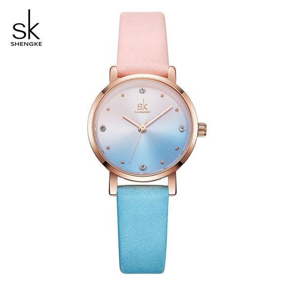 Shengke Creative Color Leather Watches Women