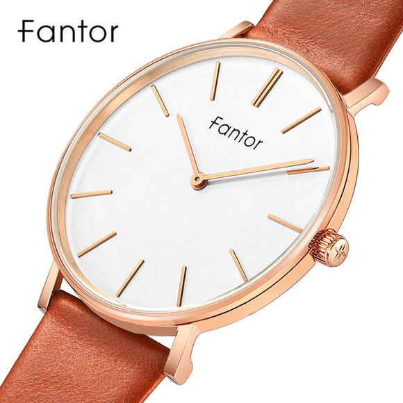 Fantor 2019 Ultra Thin Leather Strap Wrist Watch Mens