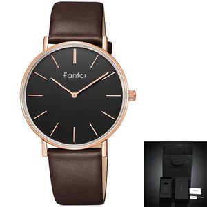 Fantor 2019 Ultra Thin Leather Strap Wrist Watch Mens