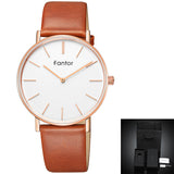 Fantor 2019 Ultra Thin Leather Strap Wrist Watch Mens