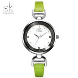 Shengke New Fashion Brand Leather Strap Diamond Quartz Women Watches