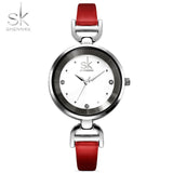 Shengke New Fashion Brand Leather Strap Diamond Quartz Women Watches