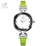 Shengke New Fashion Brand Leather Strap Diamond Quartz Women Watches