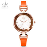 Shengke New Fashion Brand Leather Strap Diamond Quartz Women Watches