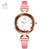 Shengke New Fashion Brand Leather Strap Diamond Quartz Women Watches