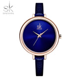 Shengke Elegant Slim Quartz Watch Top Brand Leather Women Watches