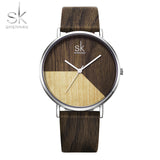 Shengke Women Watch Wood Strap Wristwatches Leather Band Female Clock Lady Quartz Watch