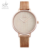 Shengke Wooden Strap Women Watch Casual Leather Wrist Watches Women