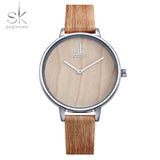 Shengke Wooden Strap Women Watch Casual Leather Wrist Watches Women