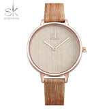 Shengke Wooden Strap Women Watch Casual Leather Wrist Watches Women