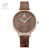Shengke Wooden Strap Women Watch Casual Leather Wrist Watches Women
