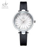 Shengke Leather Watch Flower Dial  Women Quartz Wristwatches Quartz Analog Women Watch