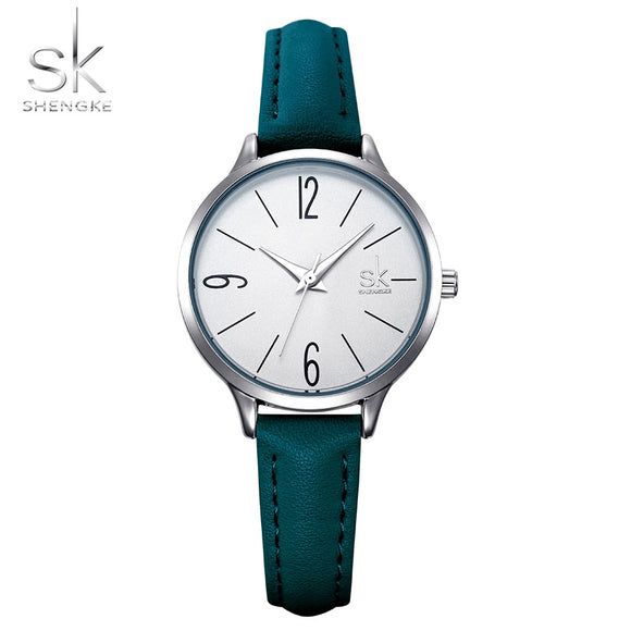 Shengke Fashion Watch Women Casual Leather Quartz Watch