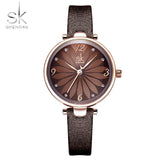 Shengke Leather Watch Flower Dial  Women Quartz Wristwatches Quartz Analog Women Watch