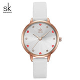 Shengke Women Watches Top Brand Luxury Quartz Ladies Heart Dial Leather Wrist Watch