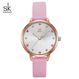 Shengke Women Watches Top Brand Luxury Quartz Ladies Heart Dial Leather Wrist Watch