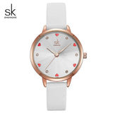 Shengke Women Watches Top Brand Luxury Quartz Ladies Heart Dial Leather Wrist Watch