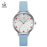 Shengke Women Watches Top Brand Luxury Quartz Ladies Heart Dial Leather Wrist Watch