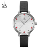 Shengke Women Watches Top Brand Luxury Quartz Ladies Heart Dial Leather Wrist Watch