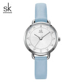 Shengke Creative Glitter Dial Women Leather Wrist Watch Movement Quartz Watches