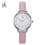 Shengke Creative Glitter Dial Women Leather Wrist Watch Movement Quartz Watches
