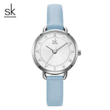 Shengke Creative Glitter Dial Women Leather Wrist Watch Movement Quartz Watches
