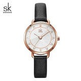Shengke Creative Glitter Dial Women Leather Wrist Watch Movement Quartz Watches
