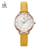 Shengke Creative Glitter Dial Women Leather Wrist Watch Movement Quartz Watches